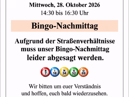 Thumbnail for the post titled: Bingo-Nachmittag – Termin abgesagt